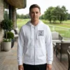 Golfschriftzug minimalistisch | Brusttasche bestickt | Unisex Zip-Hoodie