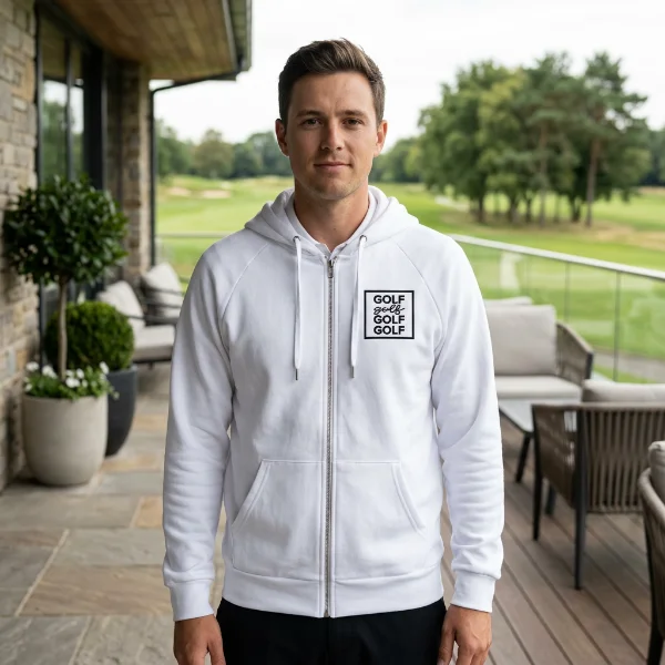 Golfschriftzug minimalistisch | Brusttasche bestickt | Unisex Zip-Hoodie