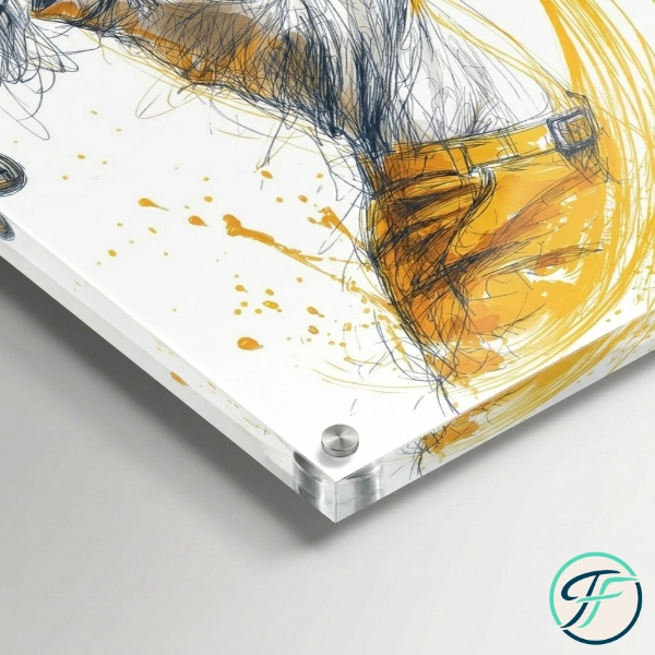 golferin2_acryl_nah Golferin im Abschwung | Dynamische skizzierte Sportillustration | Acrylglasdruck